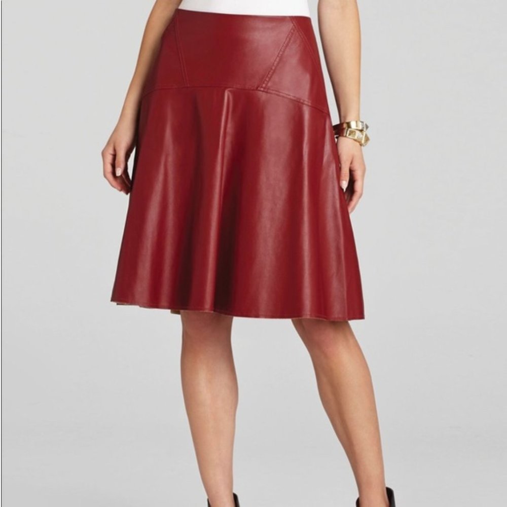 BCBGMAXAZRIA Faux Leather Camber A-Line Skirt